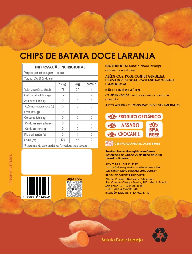 Chips de Batata Doce Laranja - 35g - Orgânico - Assado - Alkimia - Imagem 2