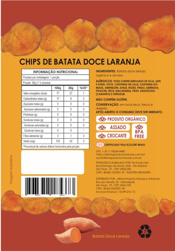 Chips de Batata Doce Laranja - 35g - Orgânico - Assado - Alkimia - Image 2