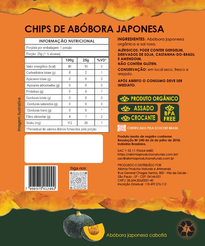 Chips de Abóbora Japonesa - 25g - Orgânico - Assado - Alkimia - Imagem 2