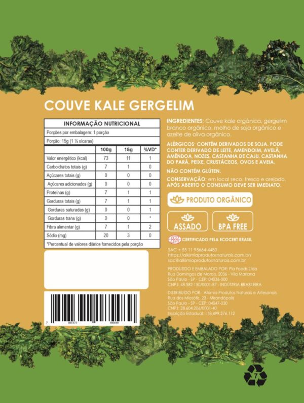 Chips de Couve Kale Com Gergelim - 15g - Orgânico - Assado - Alkimia - Image 2