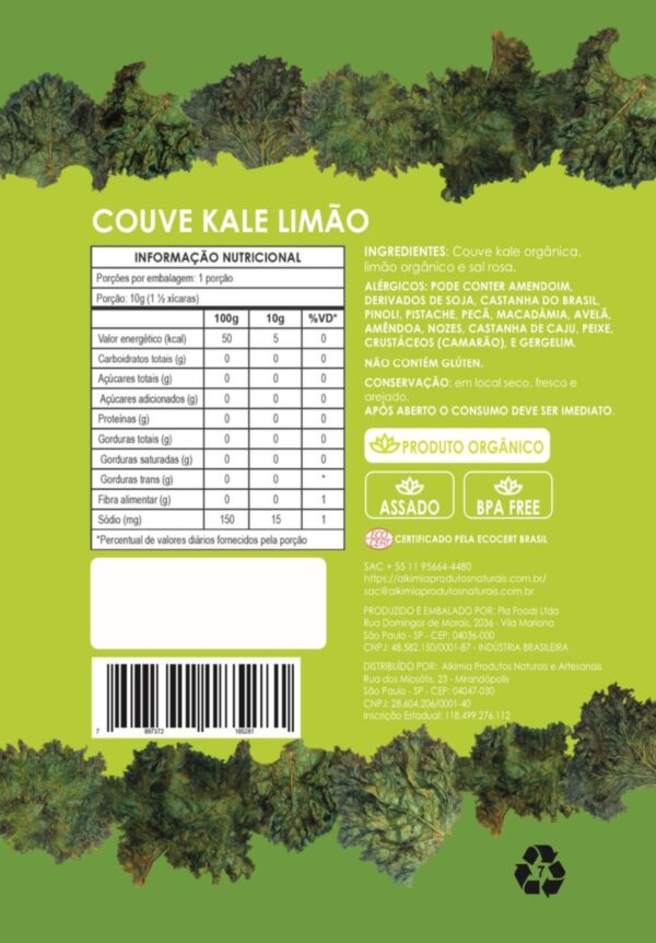 Chips de Couve Kale Com Limão - 10g - Orgânico - Assado - Alkimia - Image 2