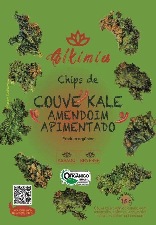 Chips de Couve Kale Com Amendoim e Pimenta Caiena - 15g - Orgânico - Assado - Alkimia