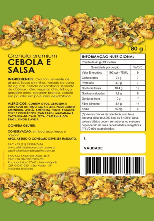 Granola Com Melado de Cana e Cebola e Salsa - 80g - Assado - Alkimia - Image 2