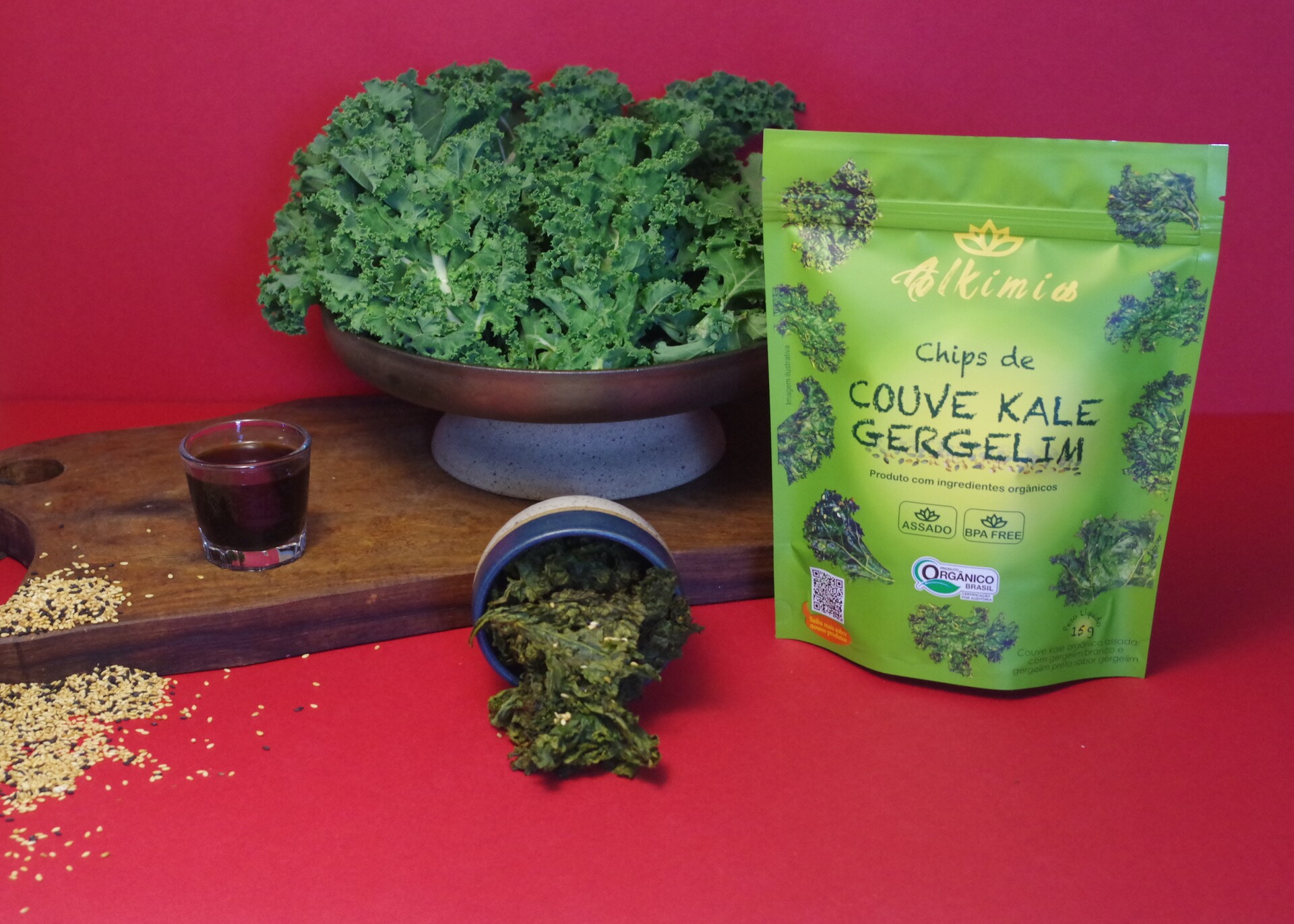 Chips de Couve Kale Com Gergelim - 15g - Orgânico - Assado - Alkimia - Imagem 3