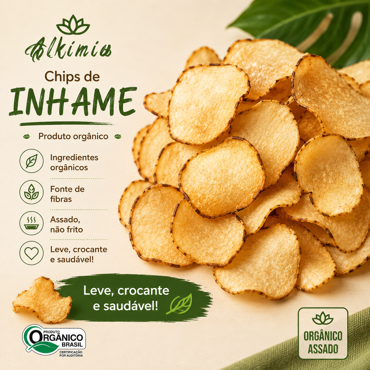 Chips de Inhame - 25g - Orgânico - Assado - Alkimia - 24 calorias - Excelente para Pré e Pós-treino - Imagem 2