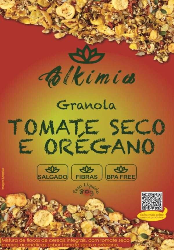 Granola Com Melado de Cana e Tomate Seco e Orégano - 80g - Assado - Alkimia