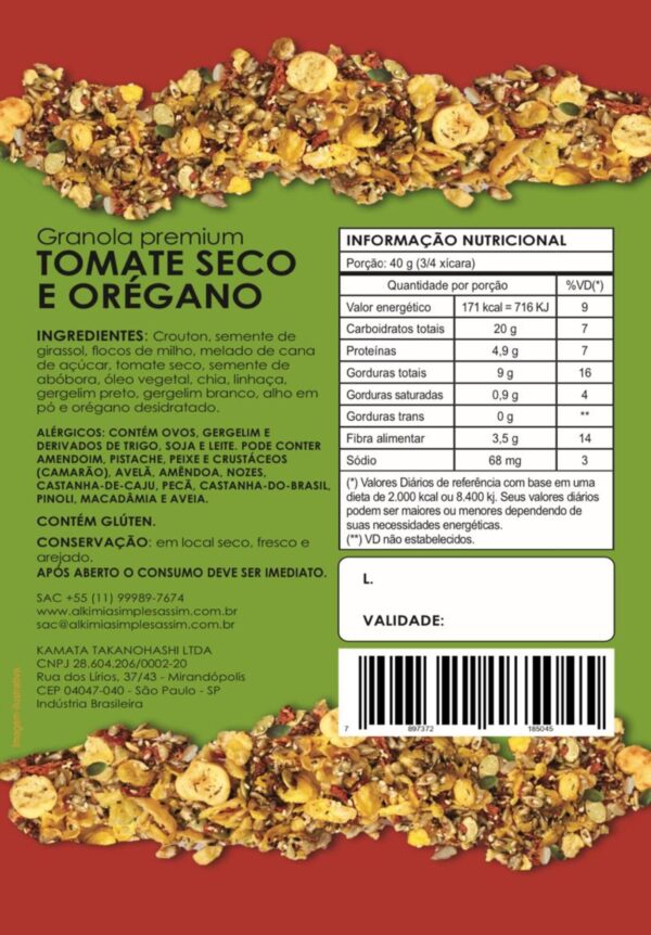 Granola Com Melado de Cana e Tomate Seco e Orégano - 80g - Assado - Alkimia - Image 2
