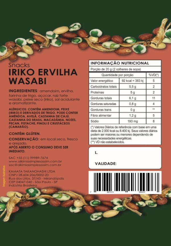 Snack Iriko (Anchovinha) Com Ervilha e Wasabi (Raiz Forte) - 100g - Assado - Alkimia - Image 2