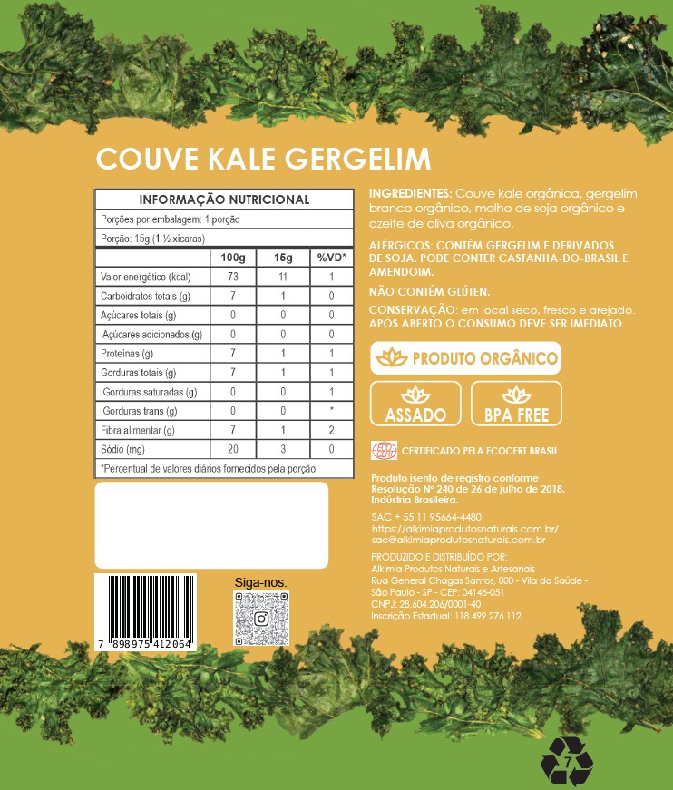 Chips de Couve Kale Com Gergelim - 15g - Orgânico - Assado - Alkimia - Imagem 2