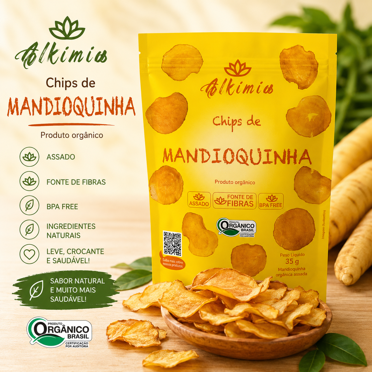 Chips de Mandioquinha - 35g - Orgânico - Assado - Alkimia - 28 calorias - Pré-treino - Imagem 2
