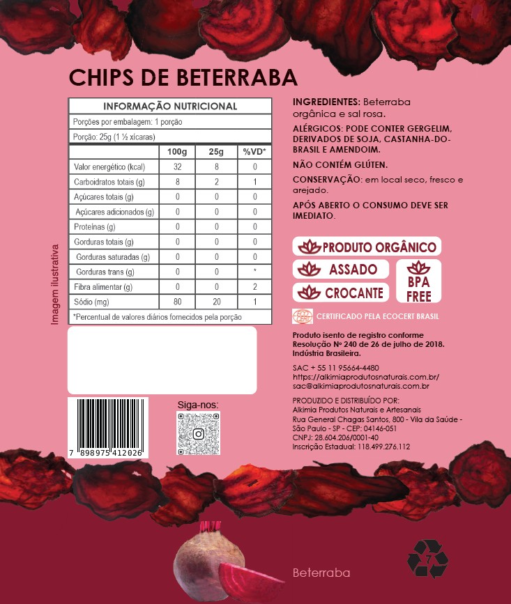 Chips de Beterraba - 25g - Orgânico - Assado - Alkimia - Imagem 2